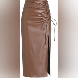 Cider Brown Ruched Pencil Skirt NWT High Waist Bodycon Midi Stretch Chic Size L